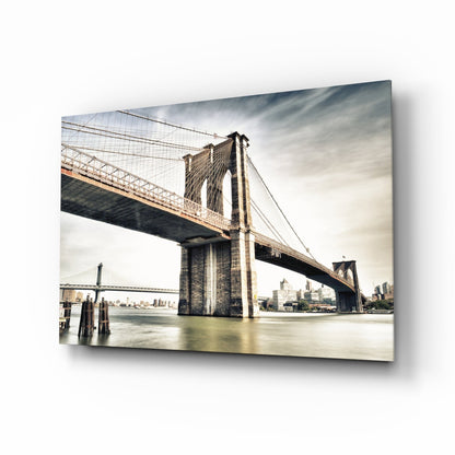Brooklyn Bridge Vintage Sepia Glass Wall Art