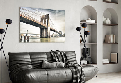 Brooklyn Bridge Vintage Sepia Glass Wall Art