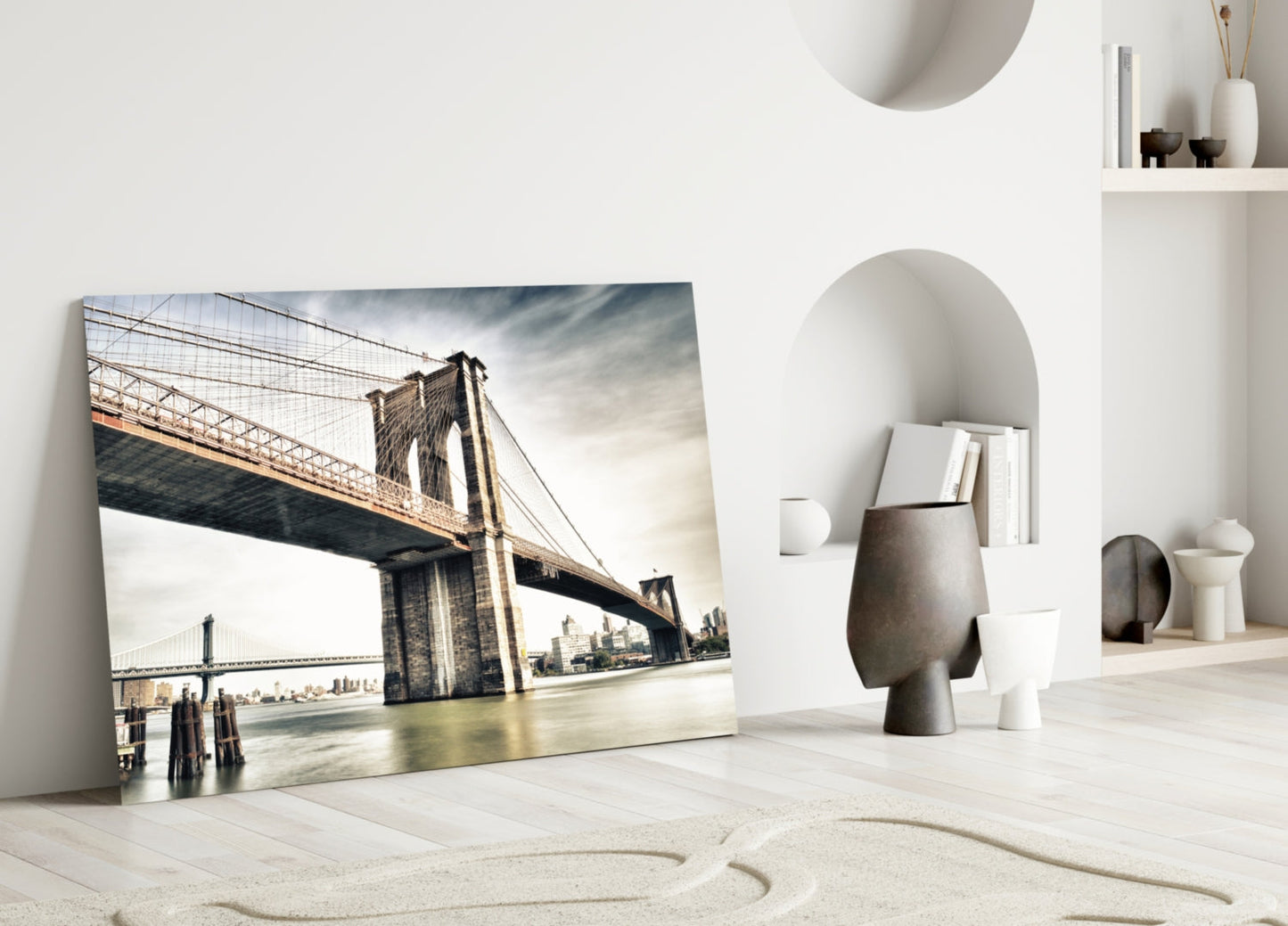 Brooklyn Bridge Vintage Sepia Glass Wall Art