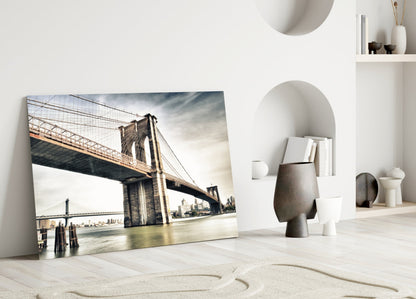 Brooklyn Bridge Vintage Sepia Glass Wall Art