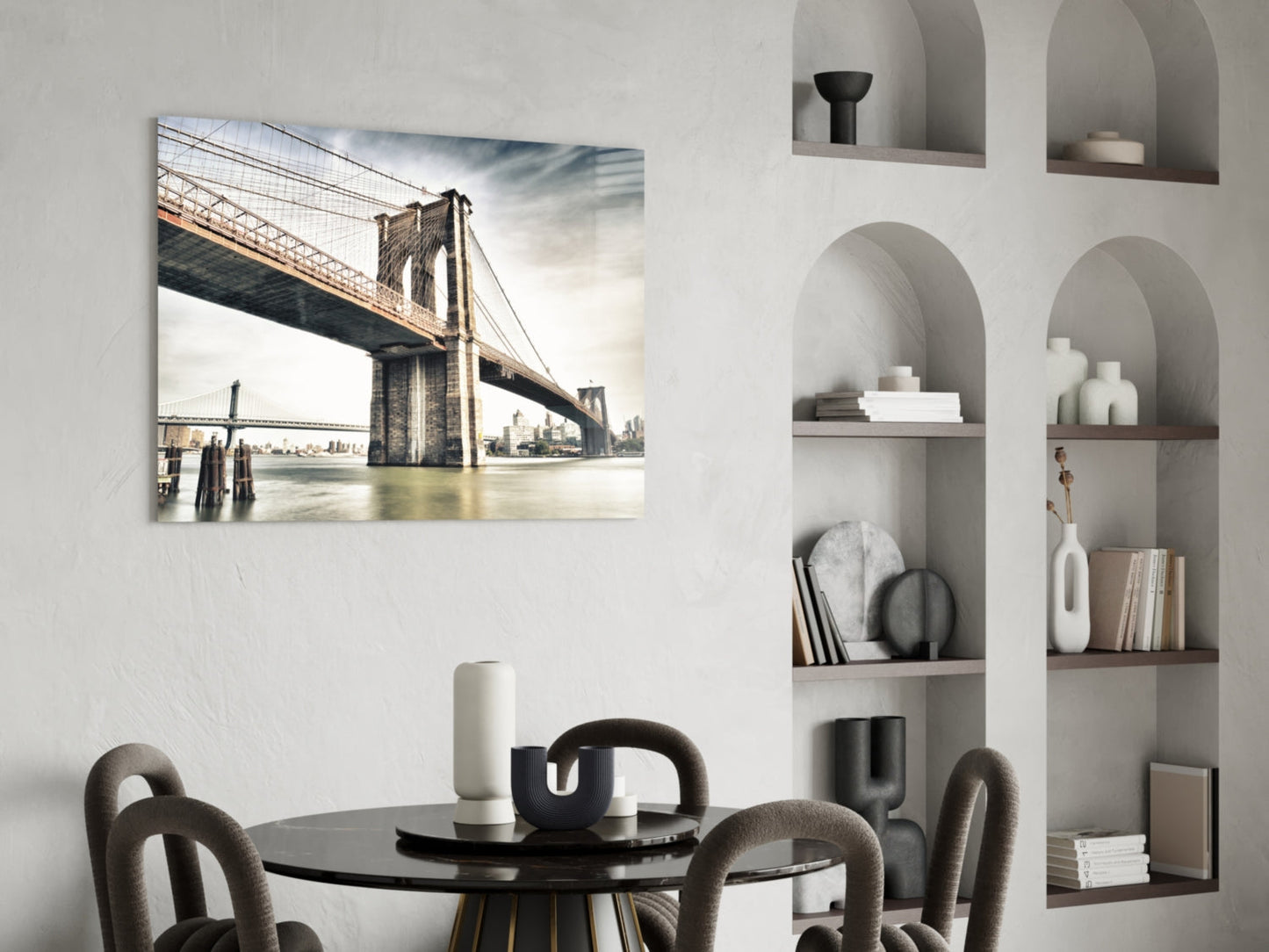 Brooklyn Bridge Vintage Sepia Glass Wall Art