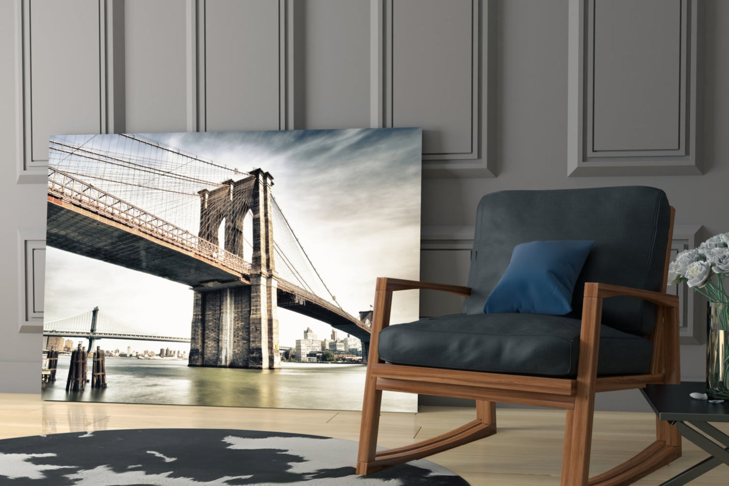 Brooklyn Bridge Vintage Sepia Glass Wall Art