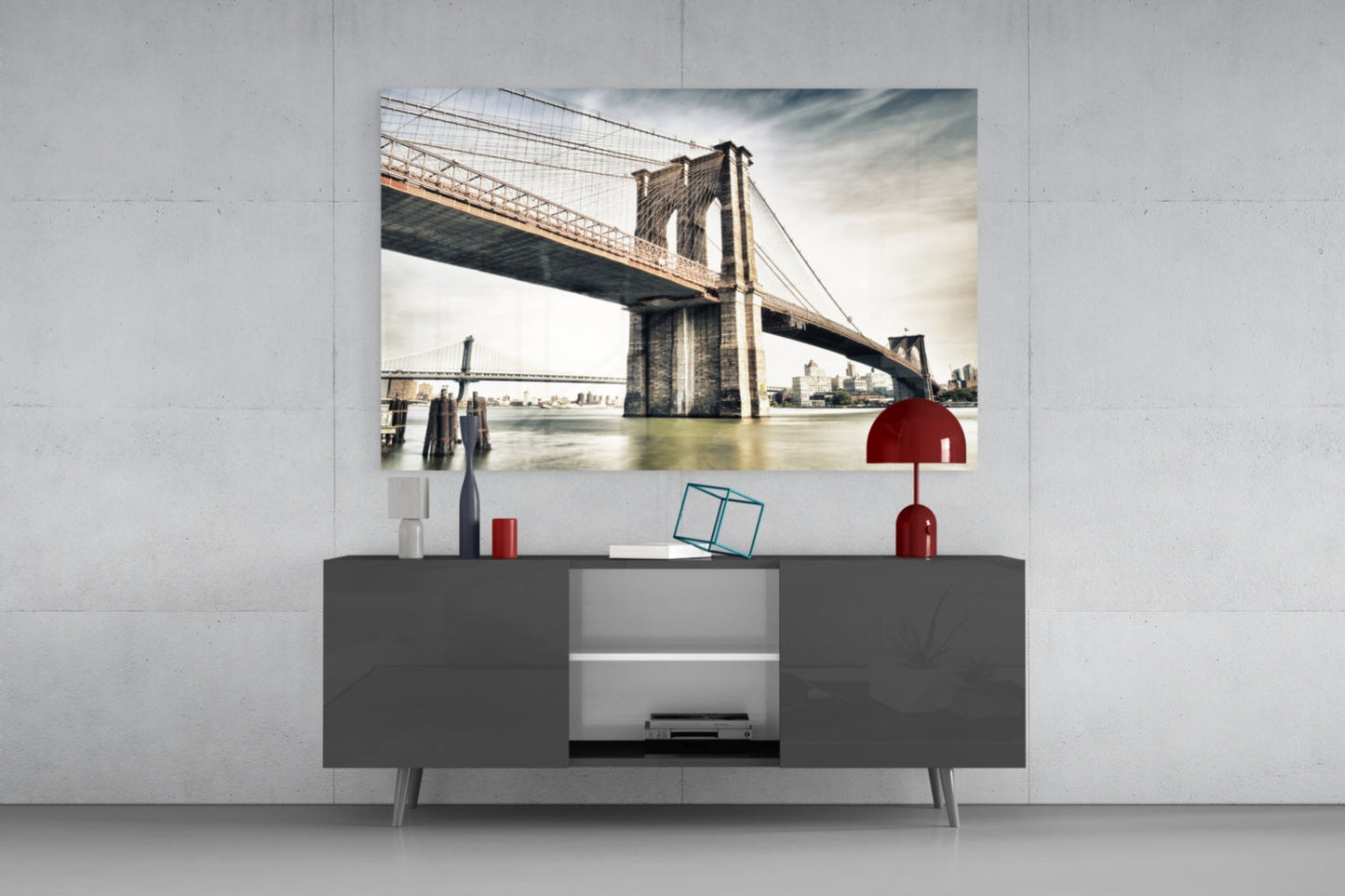 Brooklyn Bridge Vintage Sepia Glass Wall Art
