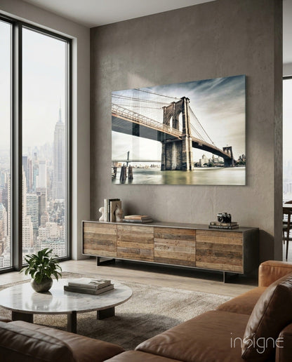 Brooklyn Bridge vintage sepia glass wall art