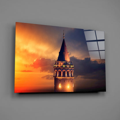 Galata Tower Sunset Glass Wall Art