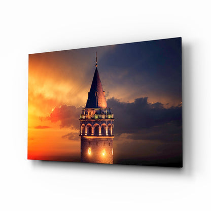 Galata Tower Sunset Glass Wall Art