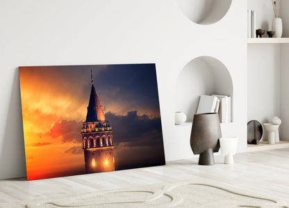 Galata Tower Sunset Glass Wall Art