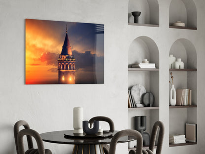 Galata Tower Sunset Glass Wall Art