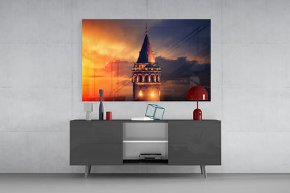 Galata Tower Sunset Glass Wall Art