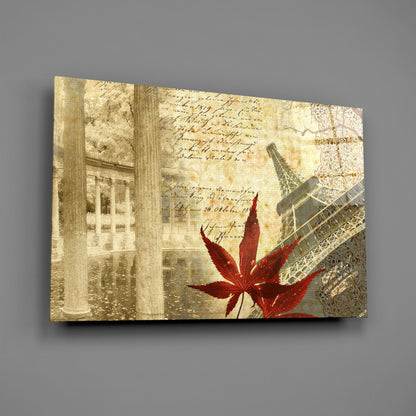 Paris Eiffel Tower Maple Leaf Glass Wall Art