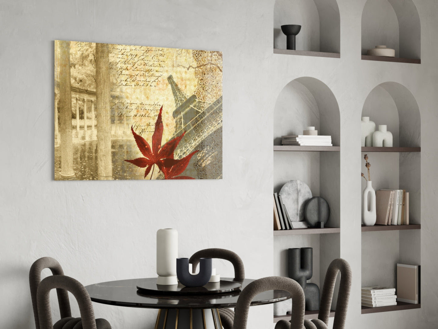Paris Eiffel Tower Maple Leaf Glass Wall Art