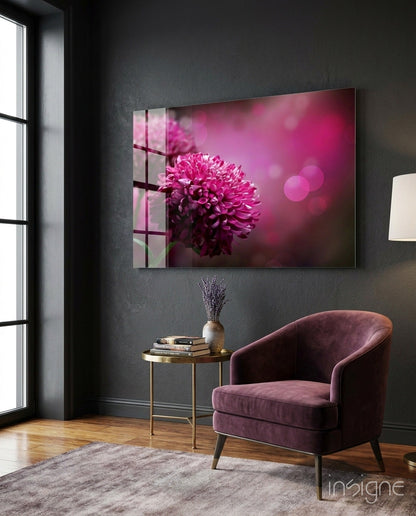 Magenta dahlia glass wall art