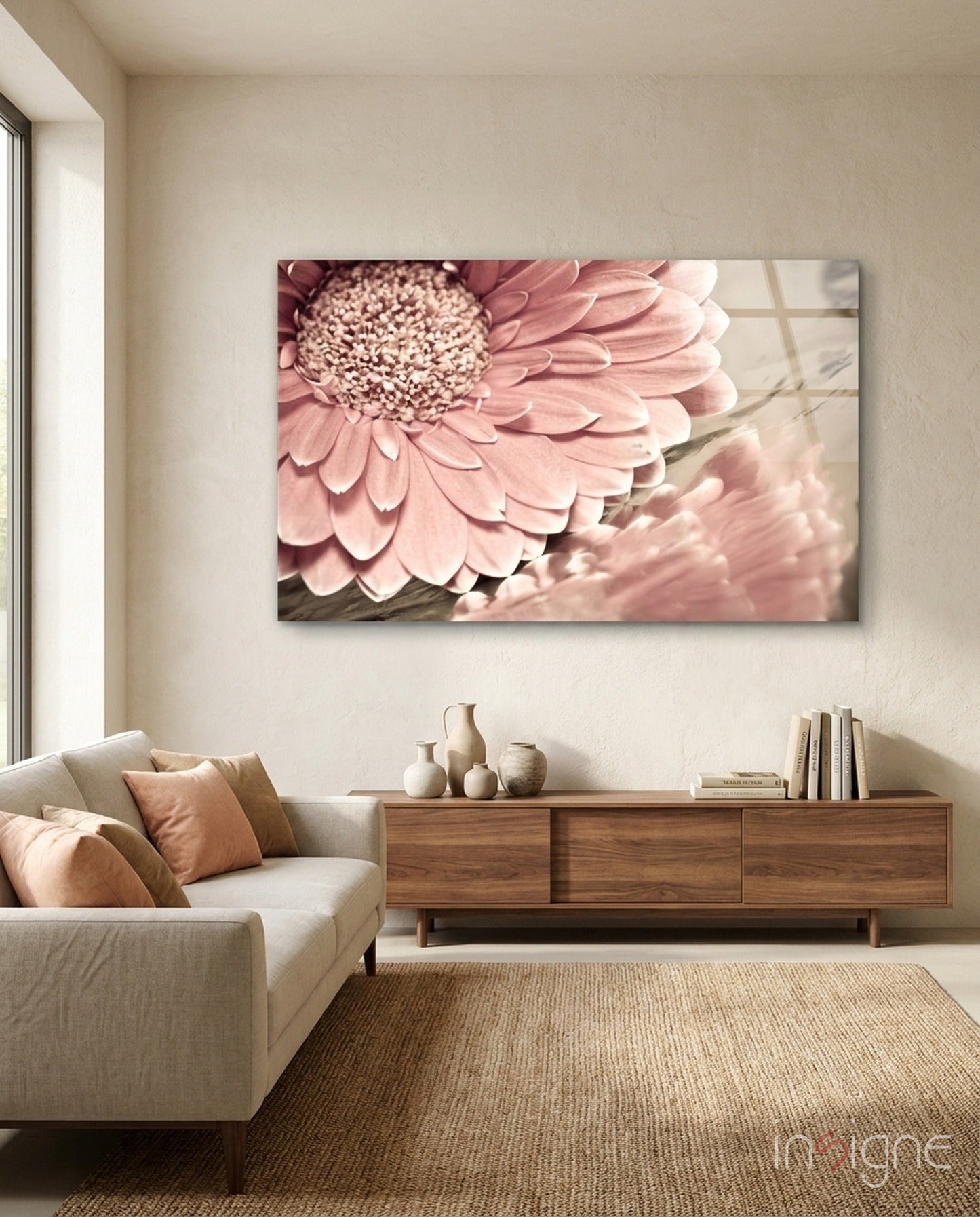 Gerbera daisy macro glass wall art vintage floral