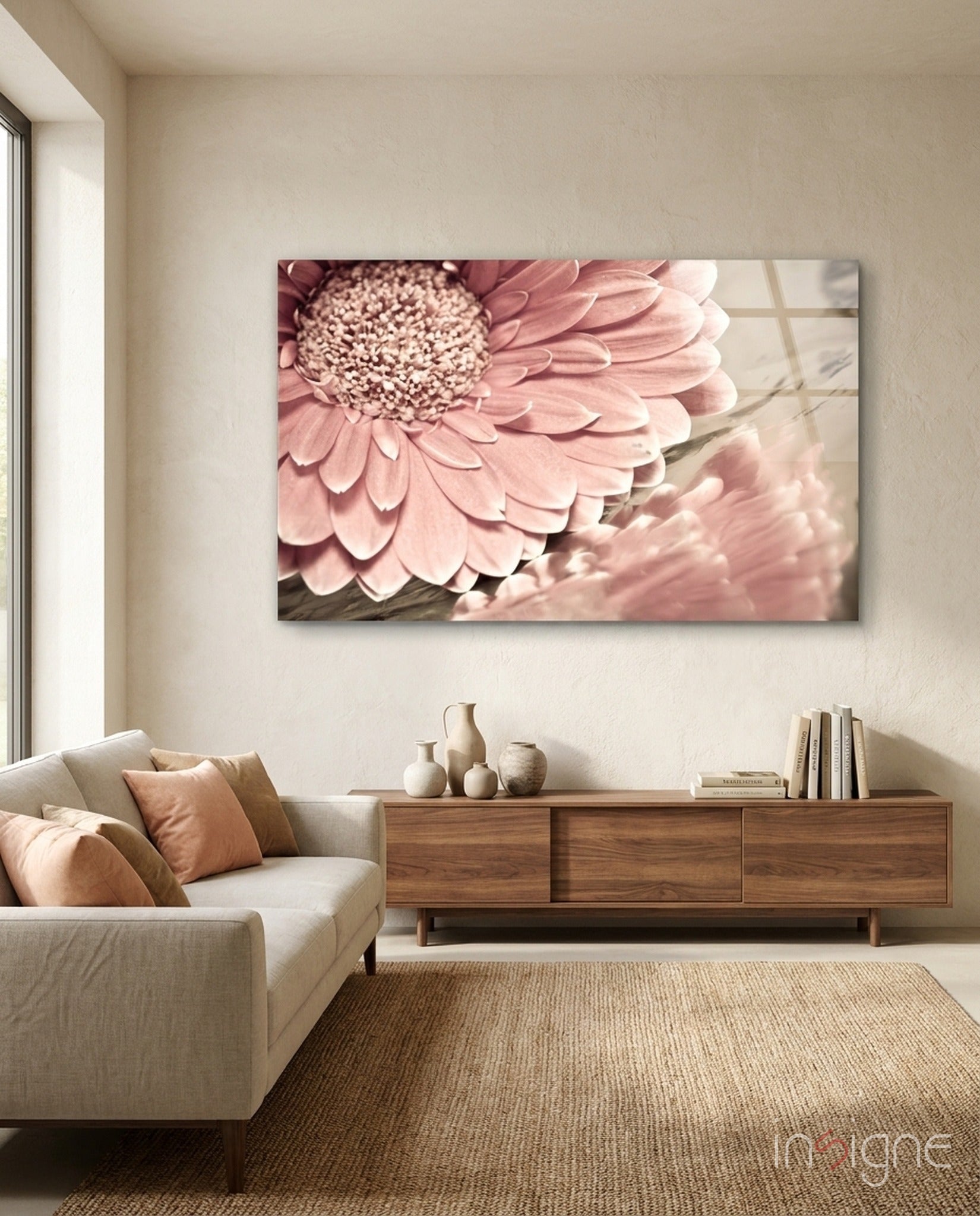 Gerbera daisy macro glass wall art vintage floral