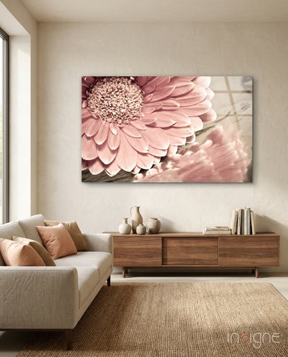 Gerbera daisy macro glass wall art vintage floral