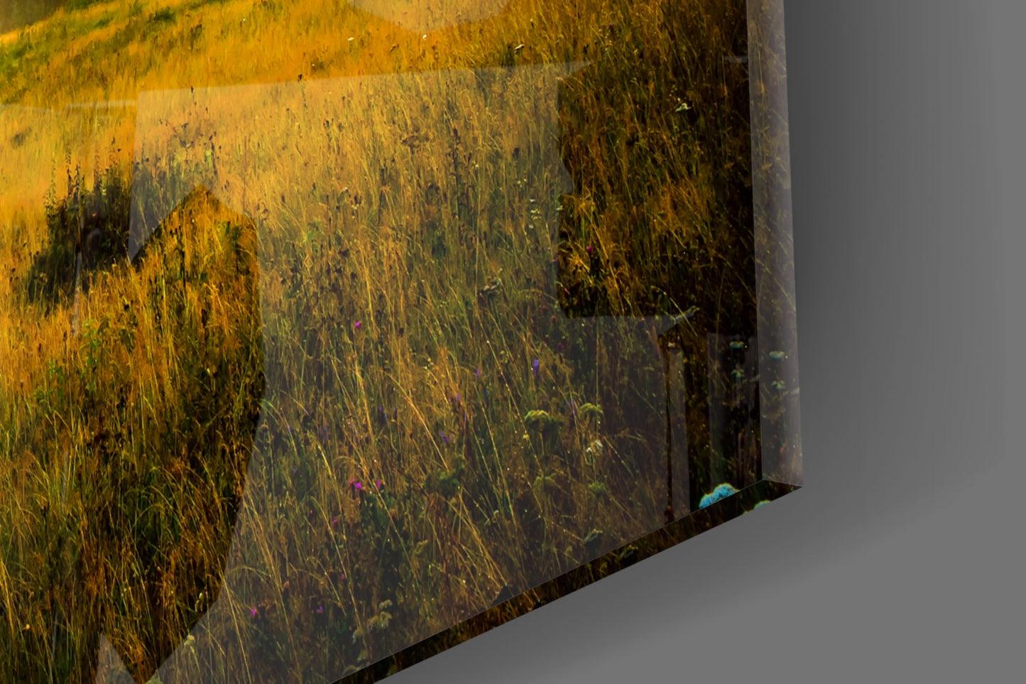Golden Mountain Sunrise Glass Wall Art, Foggy Ridge Landscape