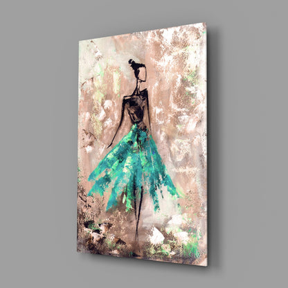 Emerald Gown Dancer Glass Wall Art