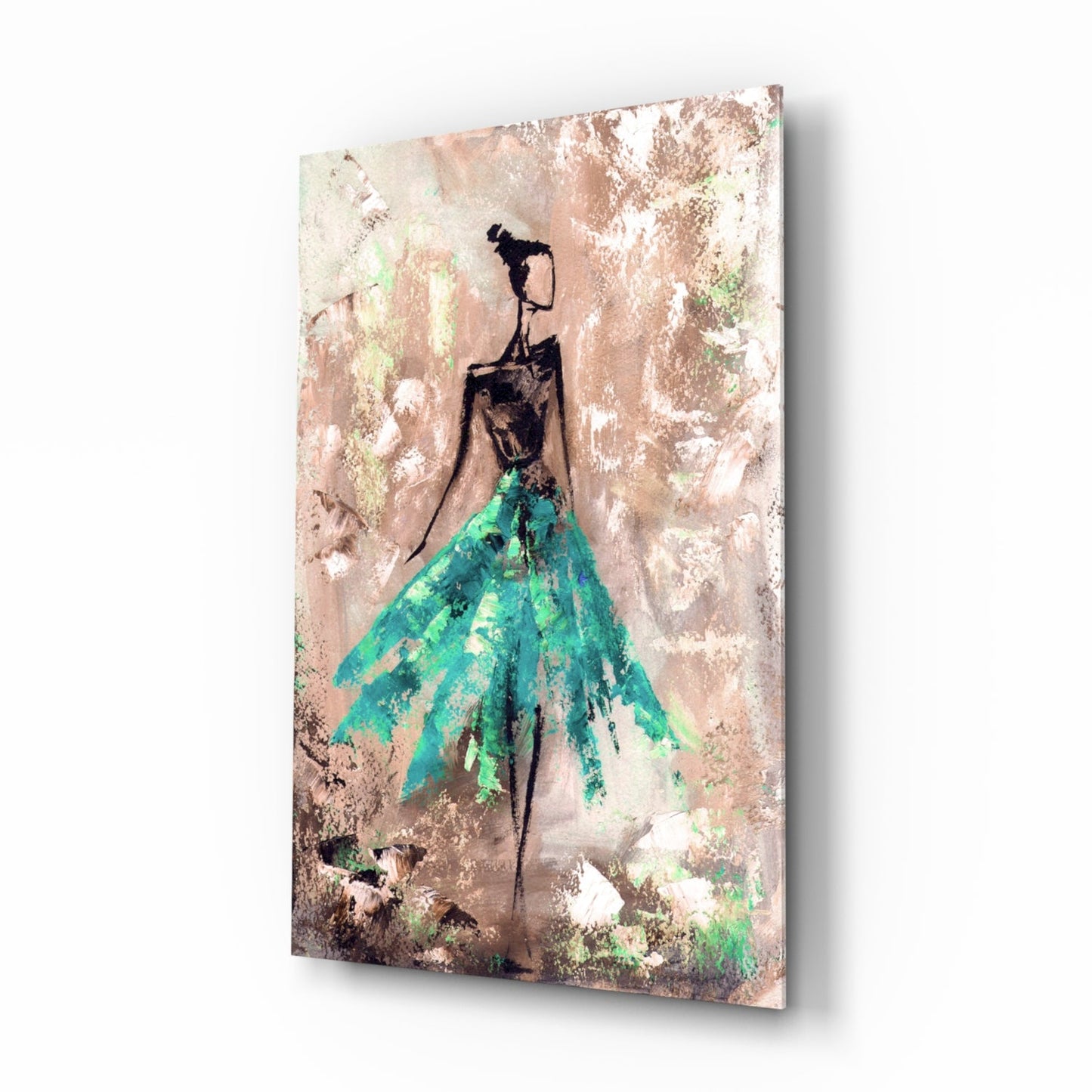 Emerald Gown Dancer Glass Wall Art
