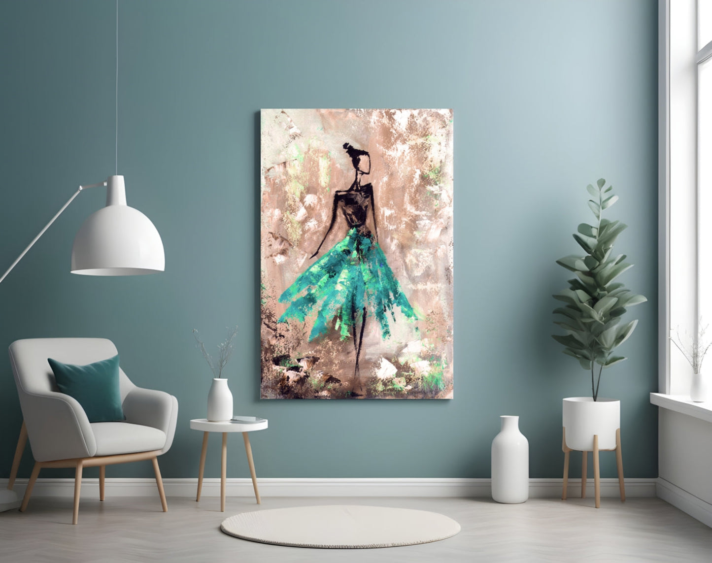 Emerald Gown Dancer Glass Wall Art