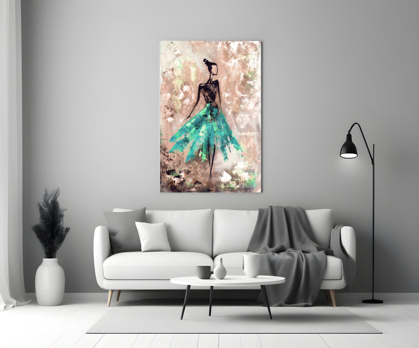 Emerald Gown Dancer Glass Wall Art
