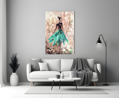 Emerald Gown Dancer Glass Wall Art