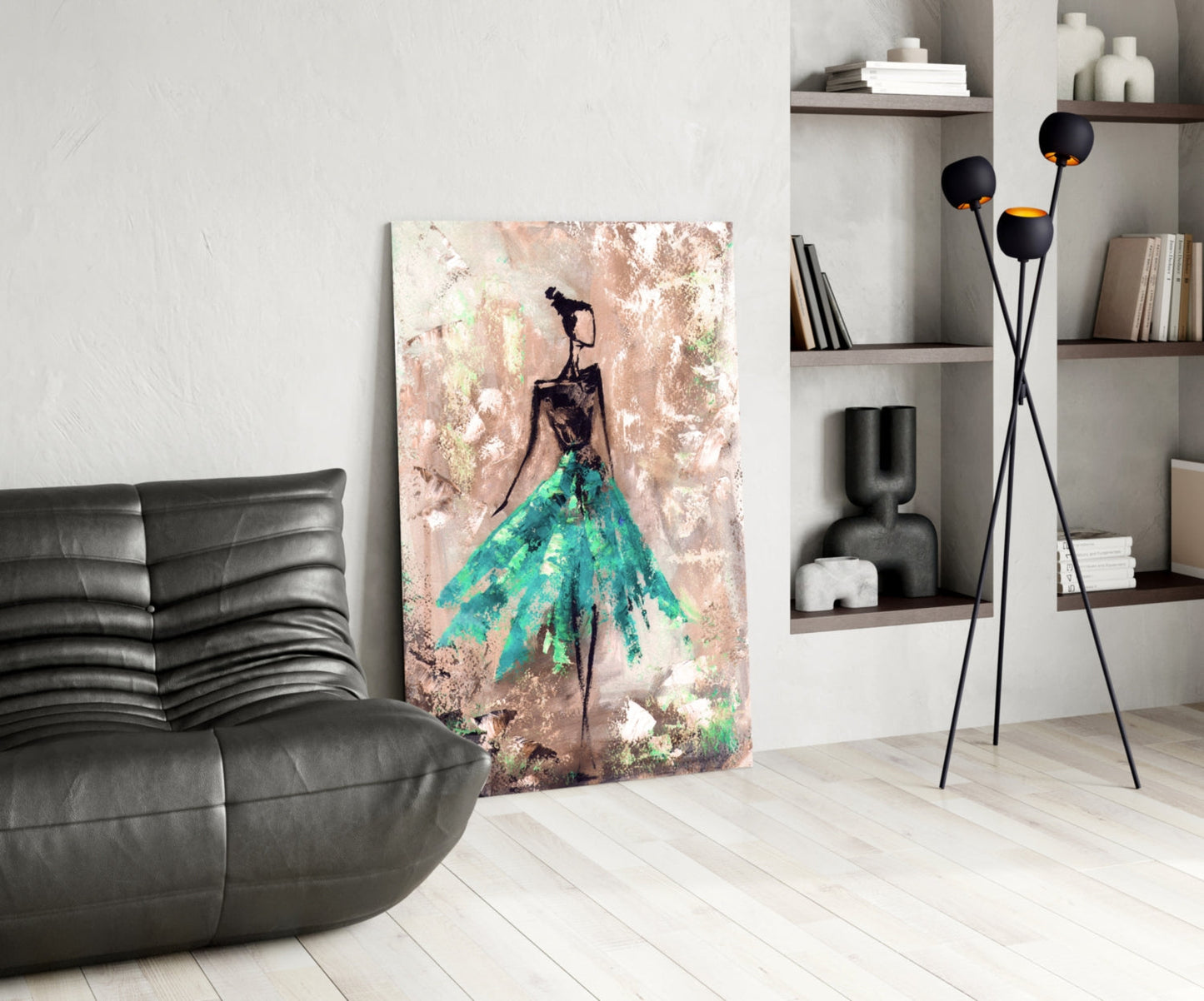 Emerald Gown Dancer Glass Wall Art