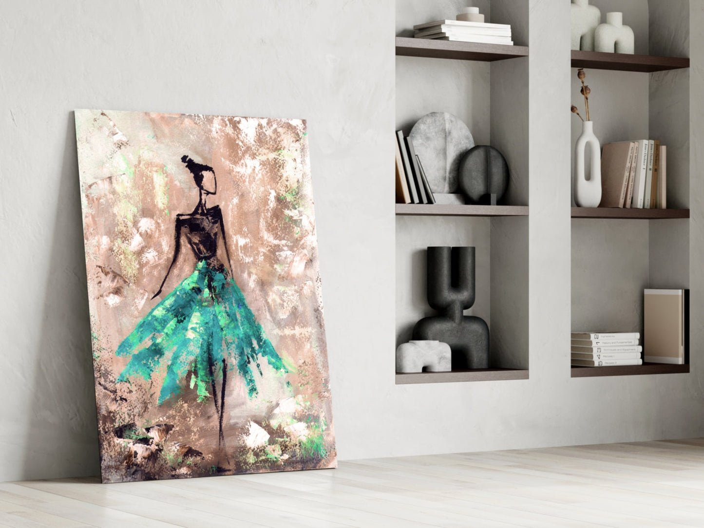 Emerald Gown Dancer Glass Wall Art