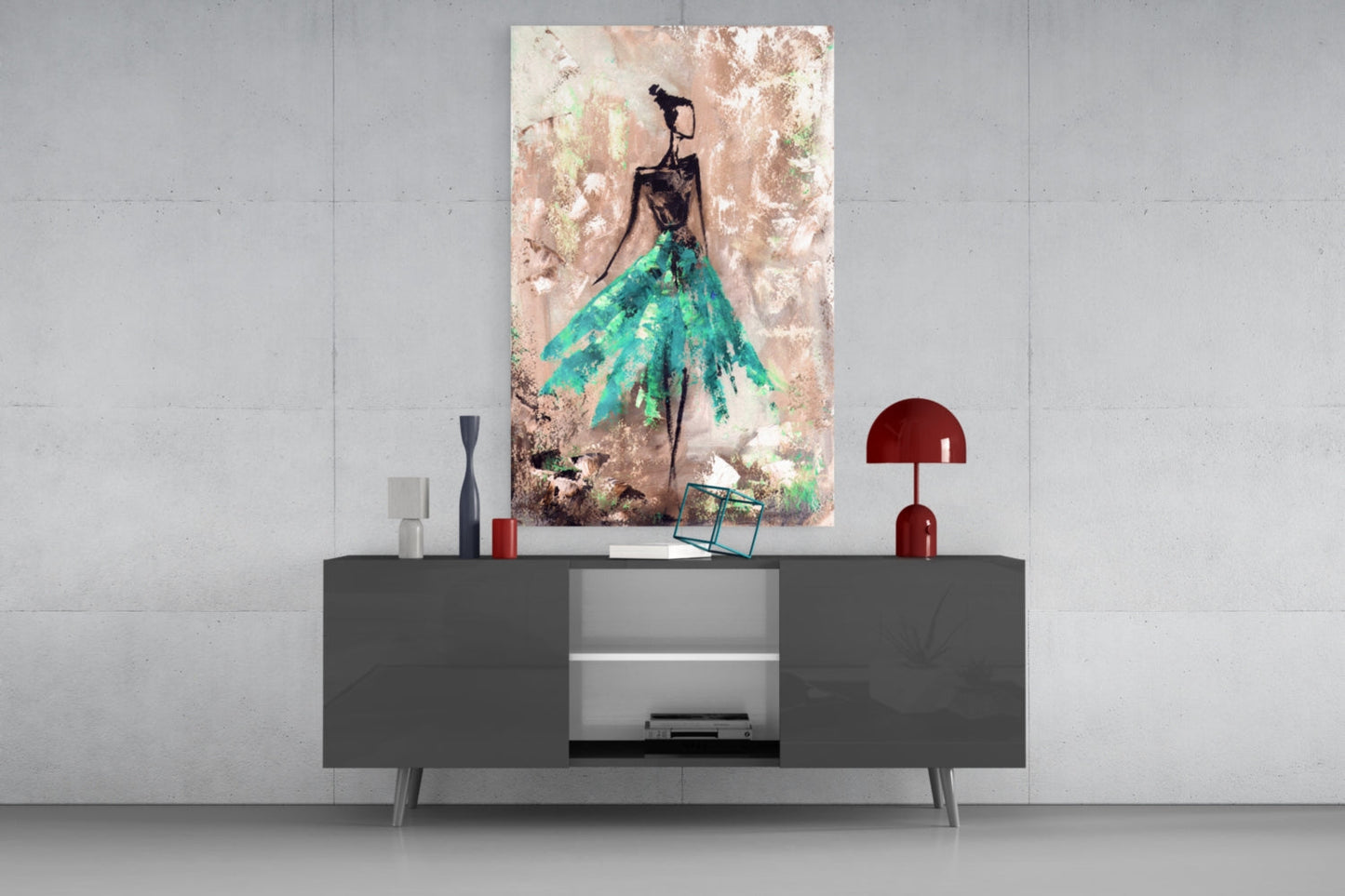 Emerald Gown Dancer Glass Wall Art