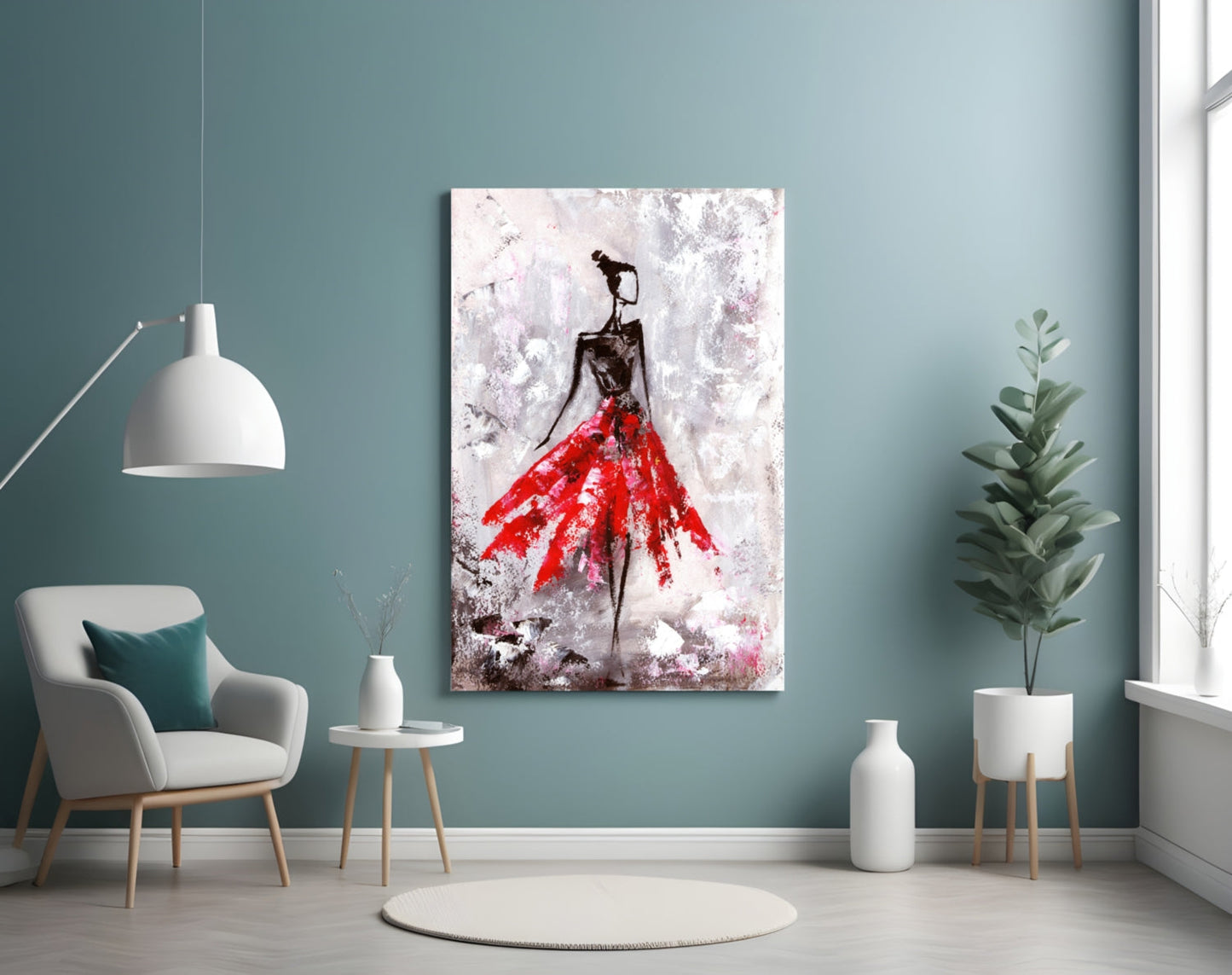 Crimson Petal Dress Dancer Glass Wall Art