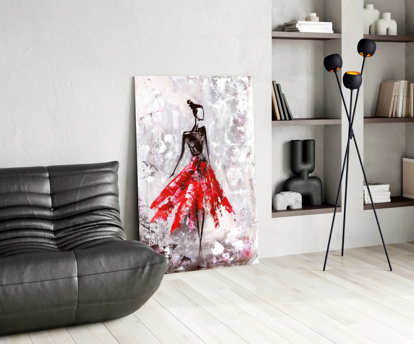 Crimson Petal Dress Dancer Glass Wall Art