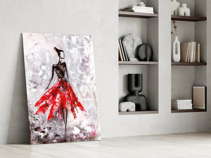 Crimson Petal Dress Dancer Glass Wall Art