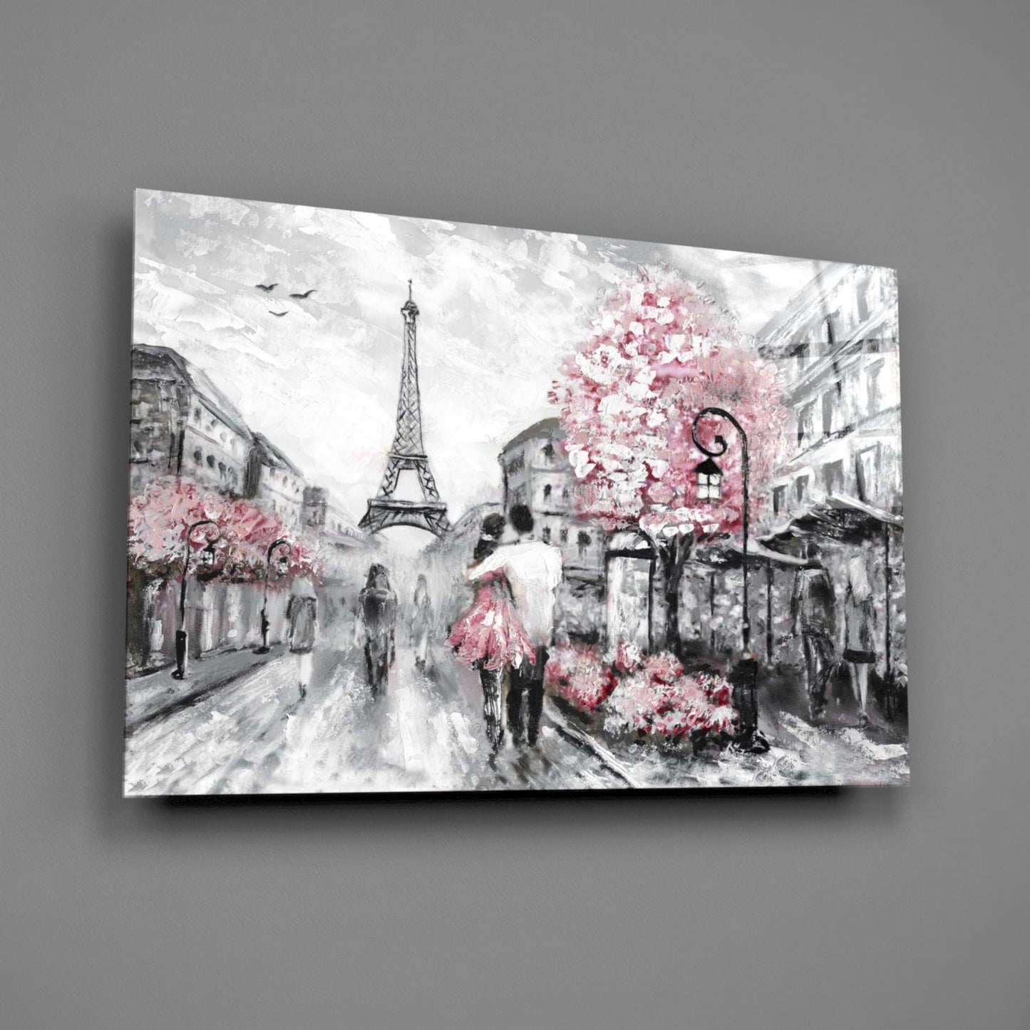 Paris Street Couple Glass Wall Art