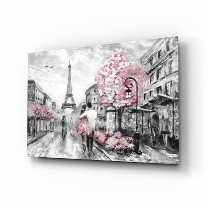 Paris Street Couple Glass Wall Art