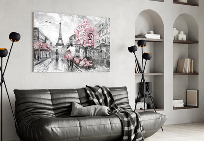 Paris Street Couple Glass Wall Art
