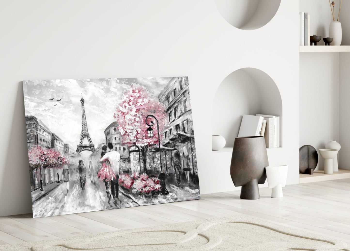 Paris Street Couple Glass Wall Art