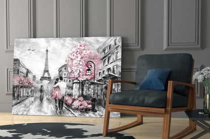 Paris Street Couple Glass Wall Art