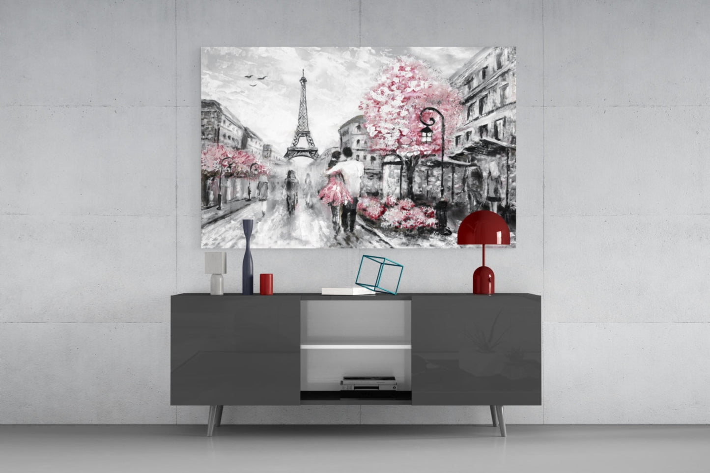 Paris Street Couple Glass Wall Art