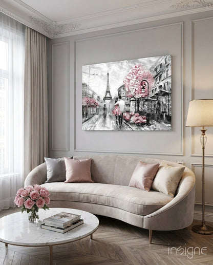 Paris street couple glass wall art Eiffel Tower