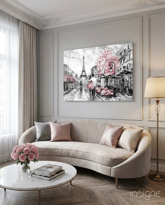 Paris street couple glass wall art Eiffel Tower