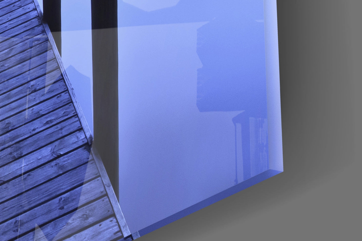 Lake Dock at Dusk Glass Wall Art, Mountain Sunset Landscape