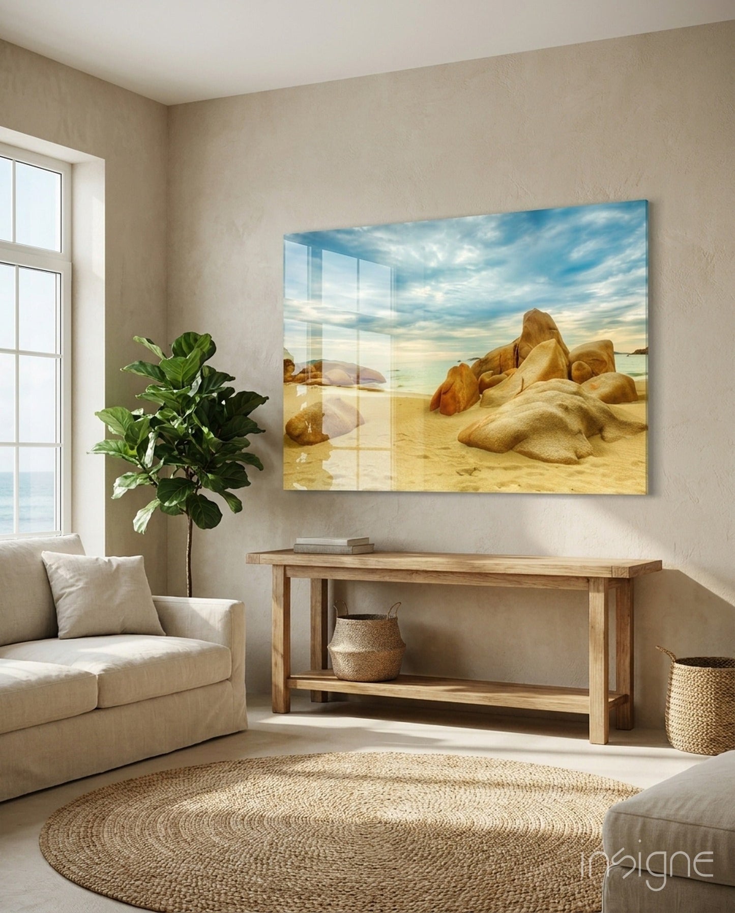 Wide Rocky Shore Beach Glass Art