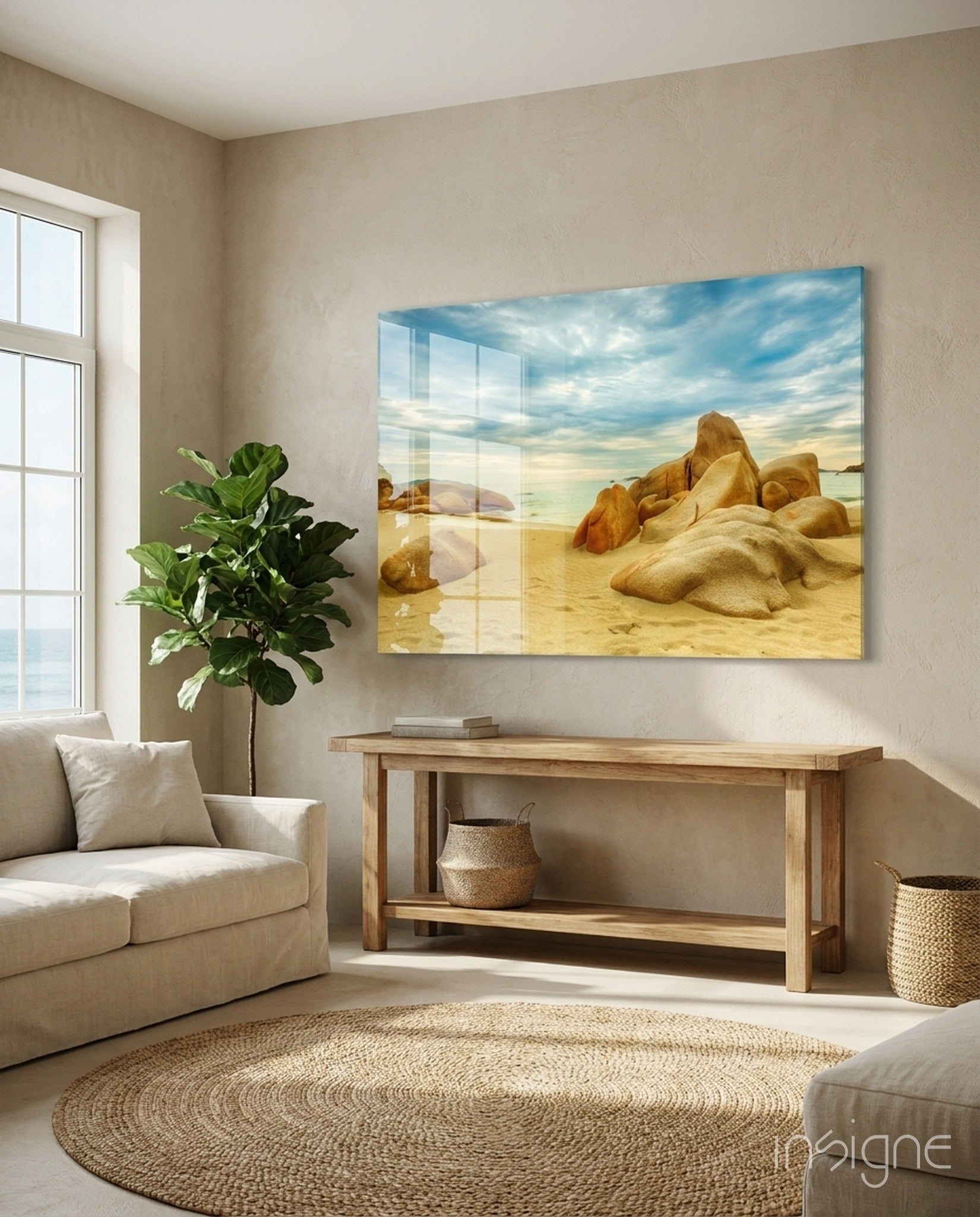 Wide Rocky Shore Beach Glass Art