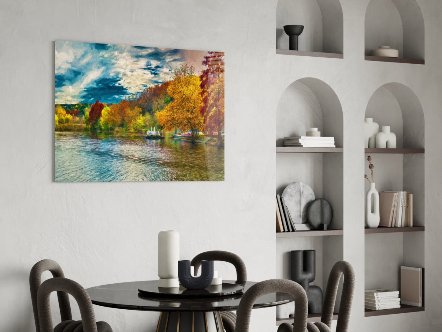 Golden Autumn Lakeside Glass Wall Art