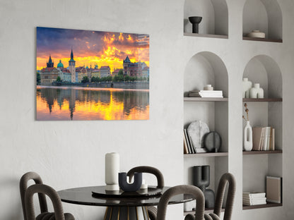 Prague Skyline Sunset Glass Wall Art