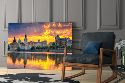 Prague Skyline Sunset Glass Wall Art