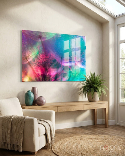 Vivid Dandelion Bokeh Glass Wall Art