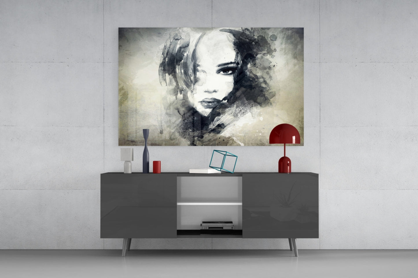Watercolor Sketch Portrait Glass Wall Art