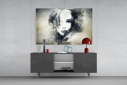 Watercolor Sketch Portrait Glass Wall Art