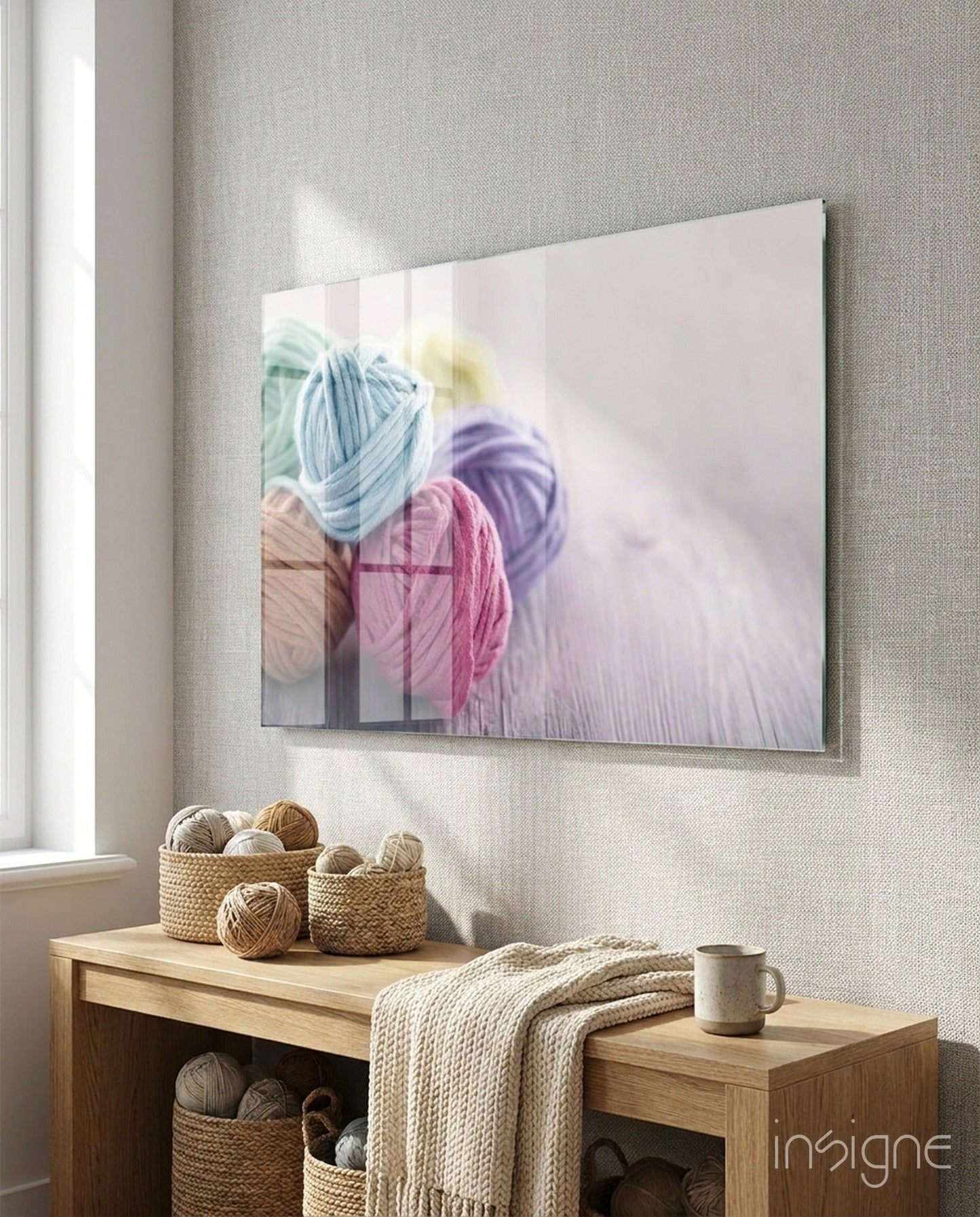 Balls of Rope pastel yarn glass wall art