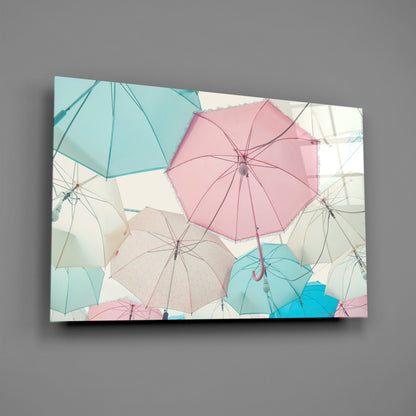 Pastel Umbrellas Glass Wall Art